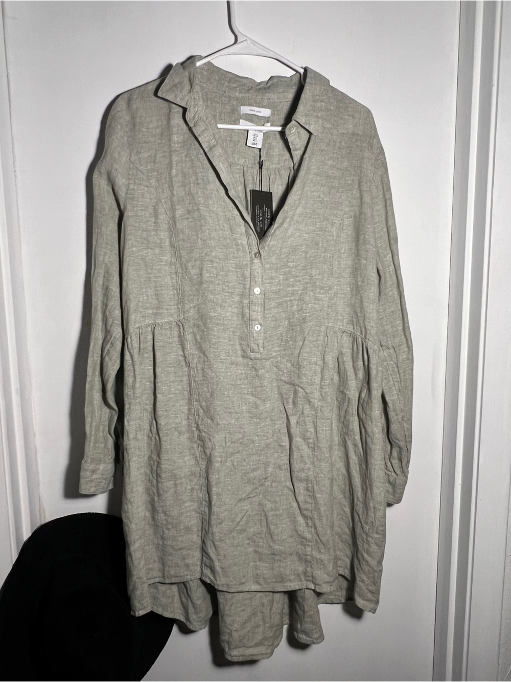 H by Halston 100% Linen Popover Tunic Shirt Dress